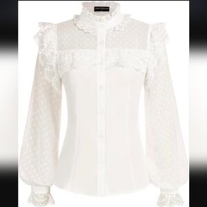 NEW / NWT Romantic Victorian White Lace Ruffle Blouse XXL